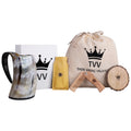 Viking Ox Horn Mug Set with Wooden Comb and Coaster, Groomsmen Gift