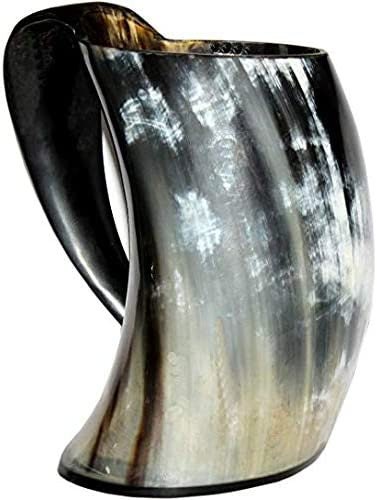 Thor Viking Valhalla Handcrafted Authentic Viking Drinking Horn Mug 600ml for Coffee Beer Mead Ale Real Horn Polished with Burlap