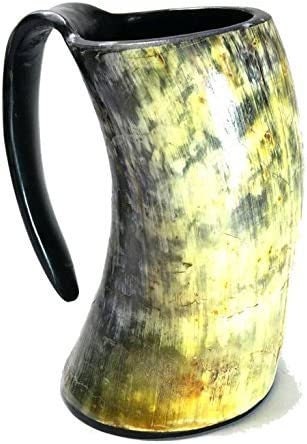 Thor Viking Valhalla Handcrafted Authentic Viking Drinking Horn Mug 600ml for Coffee Beer Mead Ale Real Horn Polished with Burlap