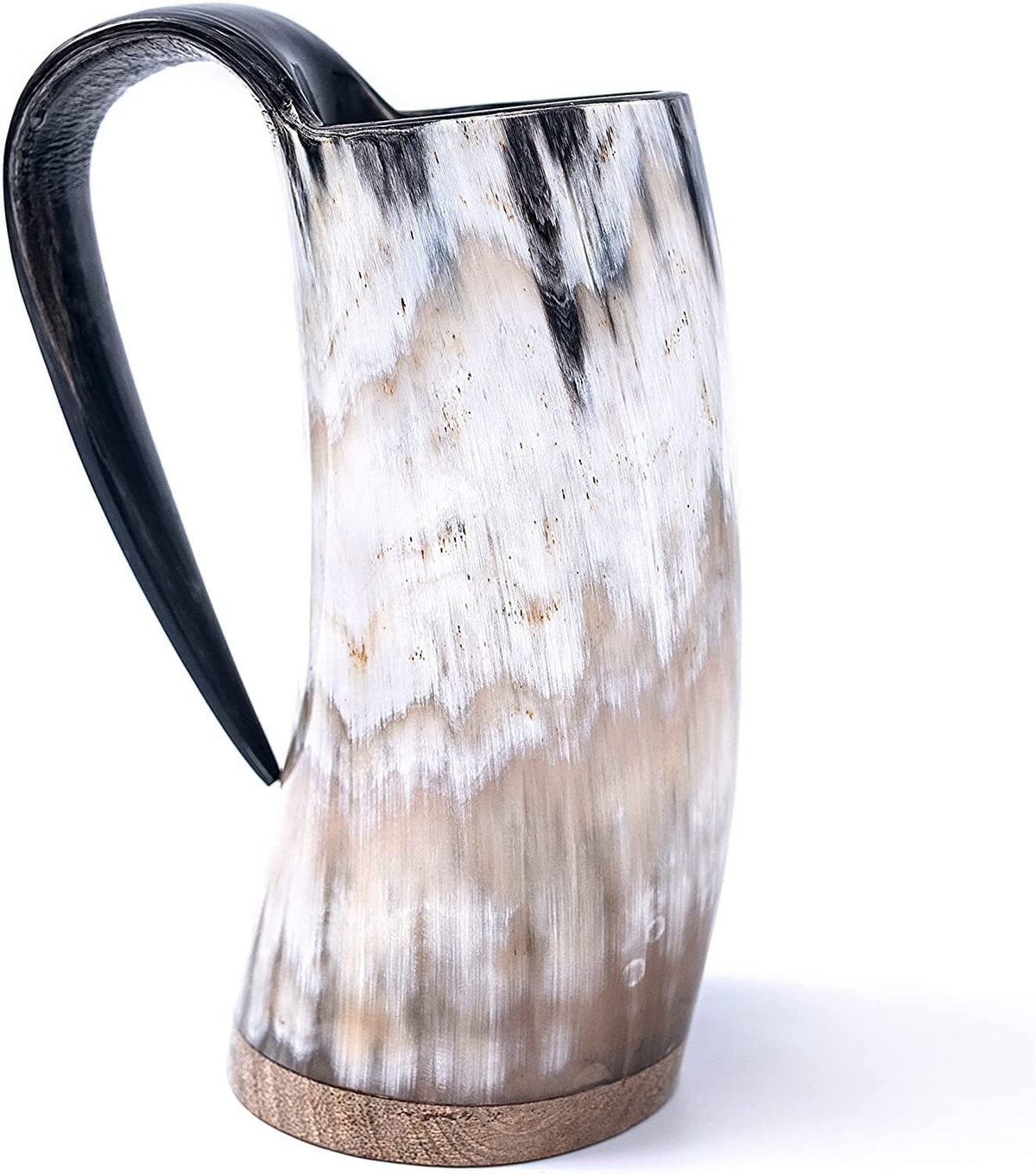Thor Viking Valhalla Genuine Viking Drinking Horn Mug 16oz with Super-Reinforced Hardwood Bottom Polished with medieval burlap sack