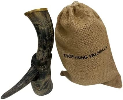 Thor Viking Valhalla Handcrafted 12-Inch Viking Drinking Horn with Stand for Ale & Beer with stand Beer Burlap Gift Sack Original