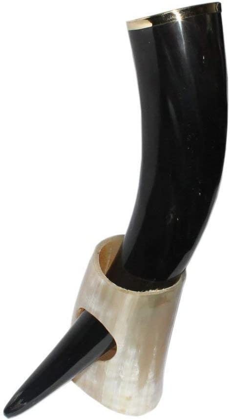 Thor Viking Valhalla Handcrafted 6-Inch Viking Drinking Horn with Stand for Ale & Beer Original Polished