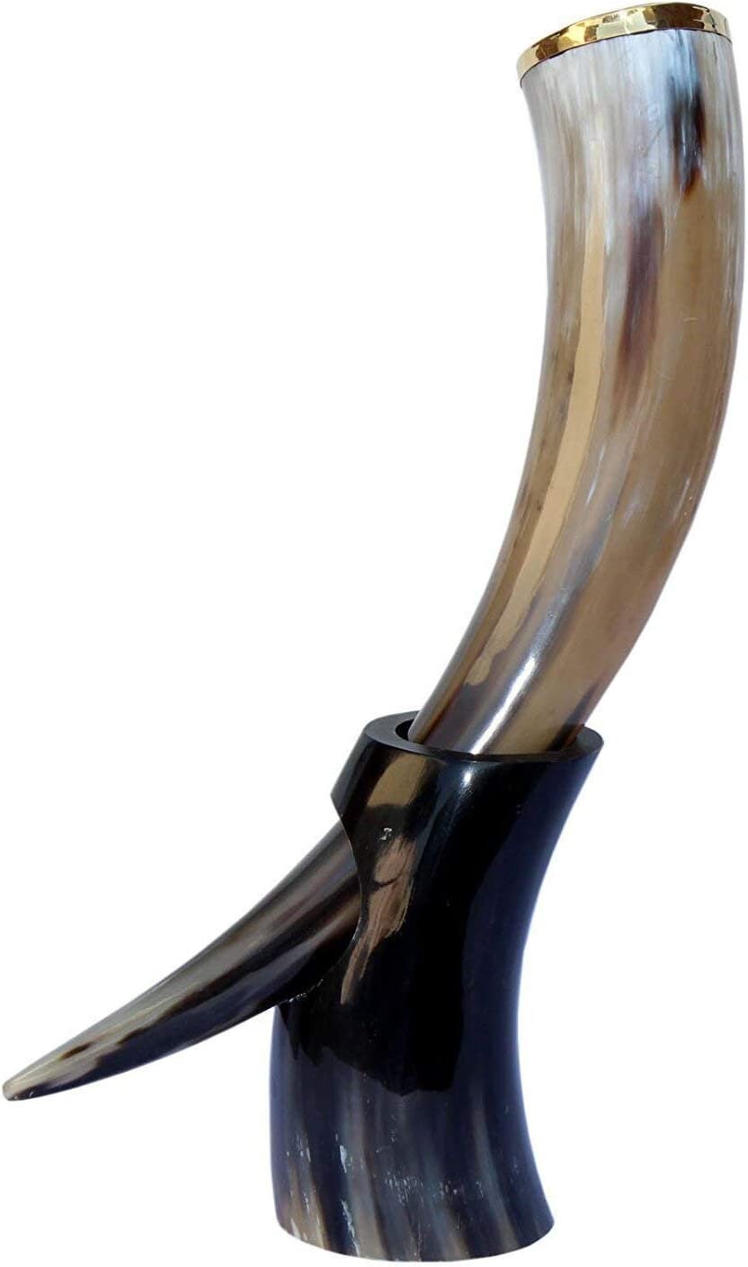 Thor Viking Valhalla Handcrafted 12-Inch Viking Drinking Horn with Stand for Ale & Beer with stand Beer Burlap Gift Sack Original