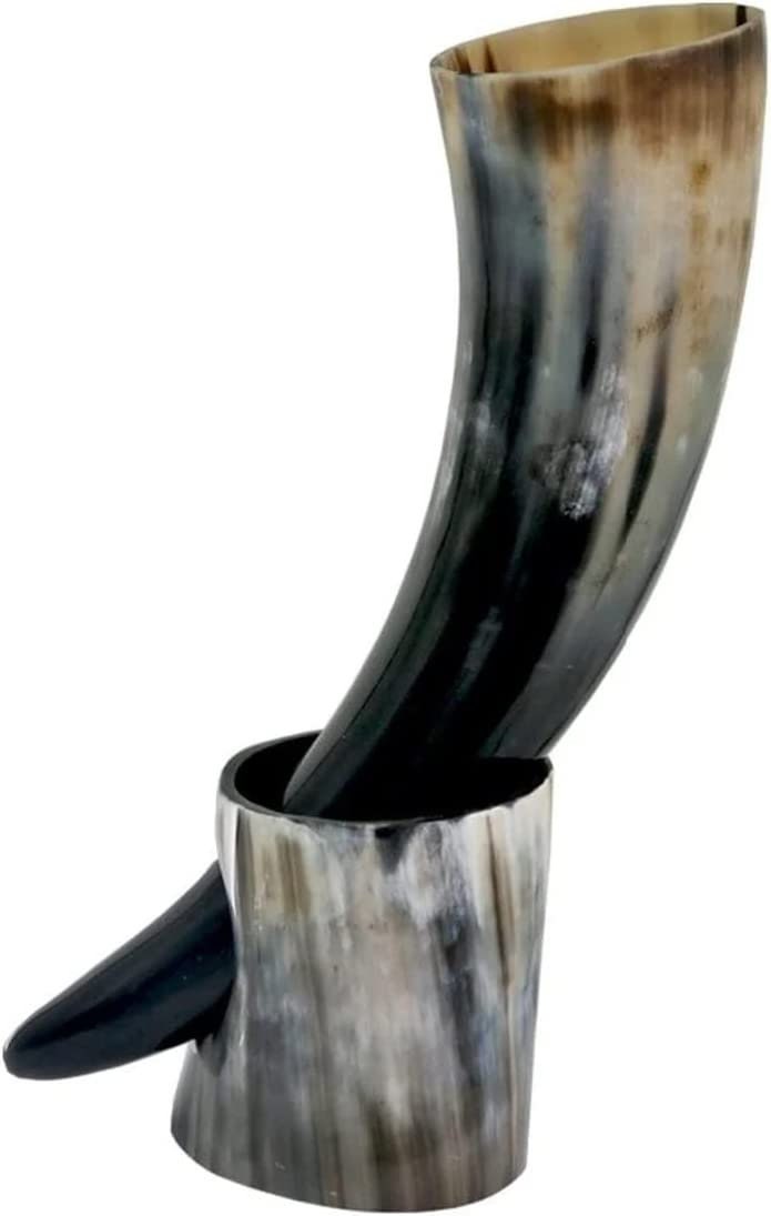 Thor Viking Valhalla Handcrafted 6-Inch Viking Drinking Horn with Stand for Ale & Beer with stand Beer Burlap Gift Sack Original Polished