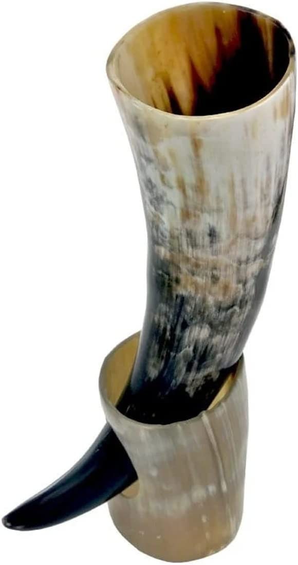 Thor Viking Valhalla Handcrafted 6-Inch Viking Drinking Horn with Stand for Ale & Beer with stand Beer Burlap Gift Sack Original Polished