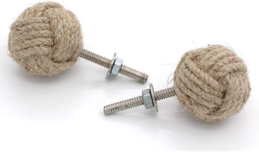 Handmade Jute Rope Door Knobs Rope Knot Drawer Pulls and Knobs Pull and Push Handle Knobs for Cabinets,Wardrobes & Cupboards 36mm(Pack of 4)