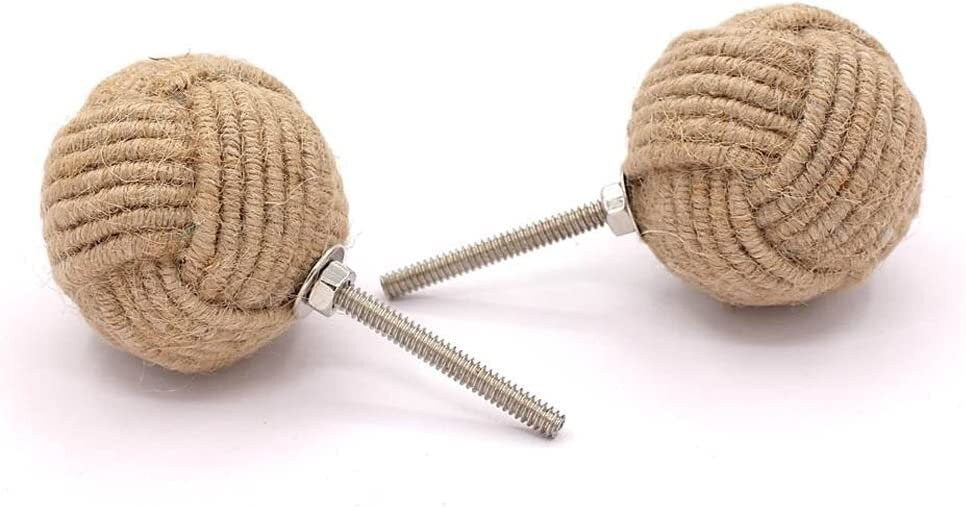 Handmade Jute Rope Door Knobs Rope Knot Drawer Pulls and Knobs Pull and Push Handle Knobs for Cabinets,Wardrobes & Cupboards 36mm(Pack of 4)