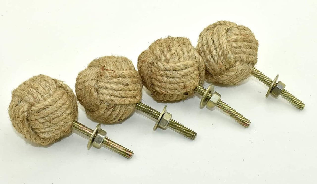 Handmade Jute Rope Door Knobs Rope Knot Drawer Pulls and Knobs Pull and Push Handle Knobs for Cabinets,Wardrobes & Cupboards 36mm(Pack of 4)