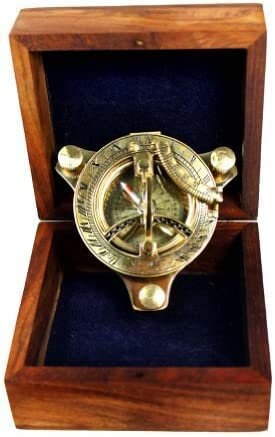 Thor Viking Valhalla 3-inch Sundial Compass Solid Brass Sundial with 4-inch Wooden Box Handmade Gift -Sundial Clock