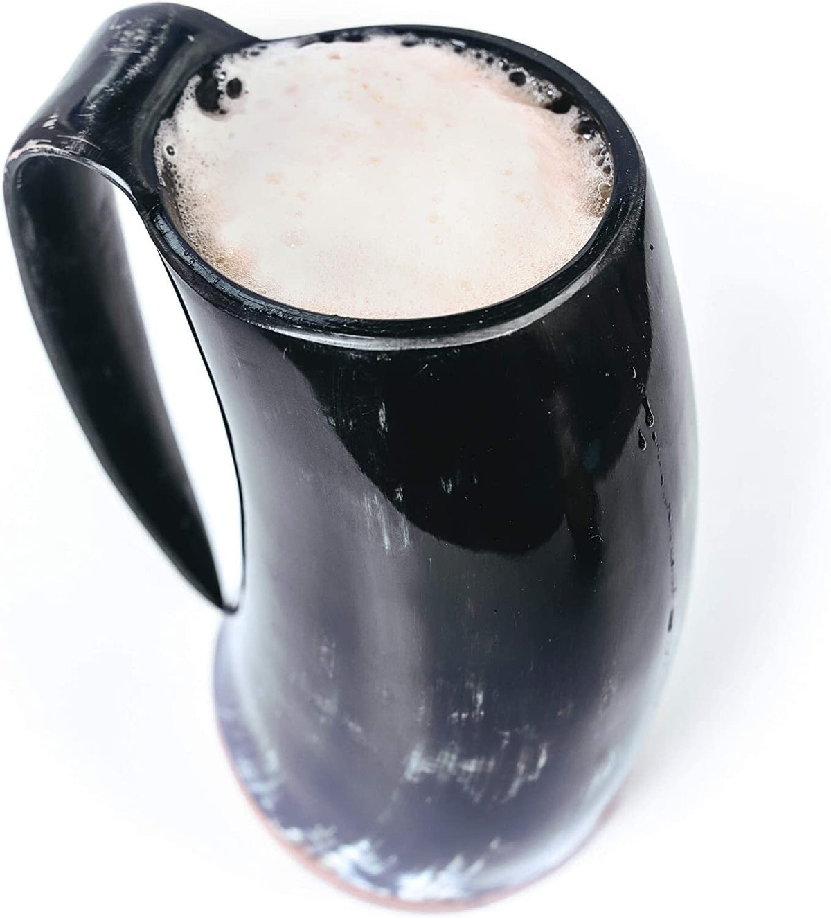Thor Viking Valhalla Genuine Viking Drinking Horn Mug 16oz with Super-Reinforced Hardwood Bottom Polished with medieval burlap sack