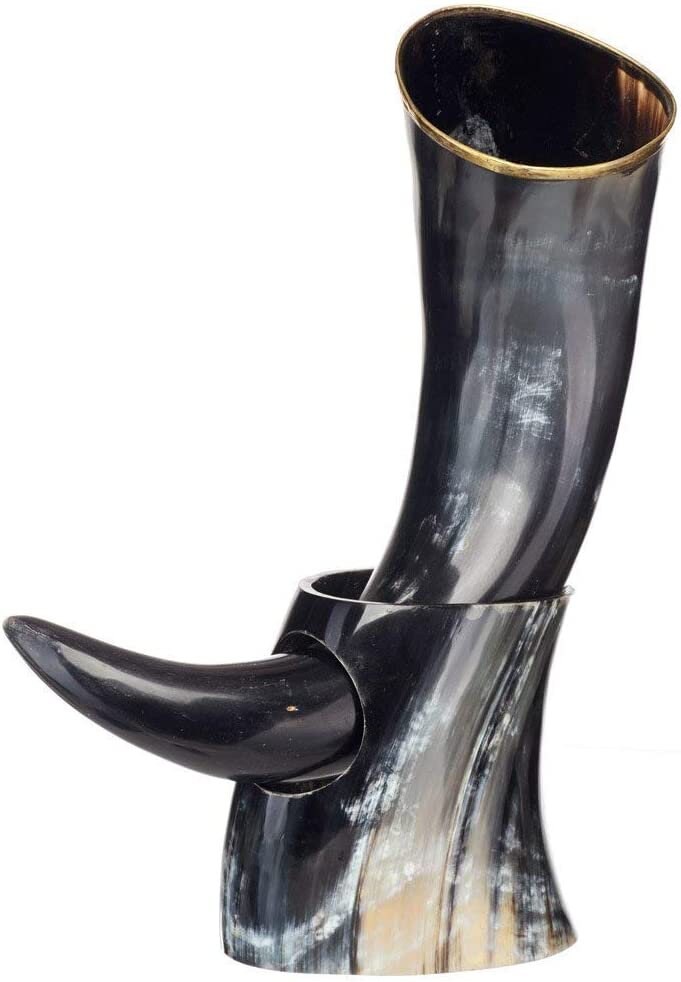 Thor Viking Valhalla Handcrafted 6-Inch Viking Drinking Horn with Stand for Ale & Beer Original Polished
