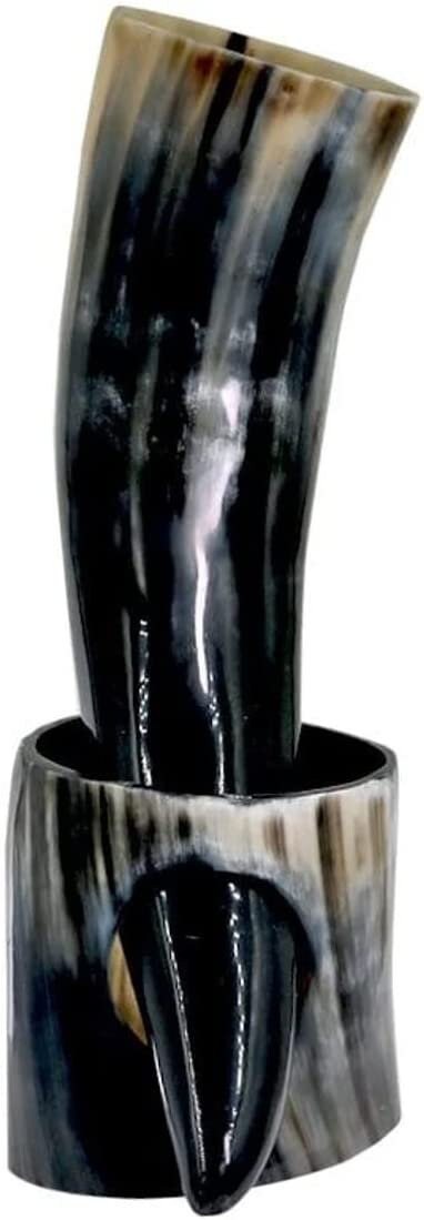Thor Viking Valhalla Handcrafted 12-Inch Viking Drinking Horn with Stand for Ale & Beer with stand Beer Burlap Gift Sack Original Polished
