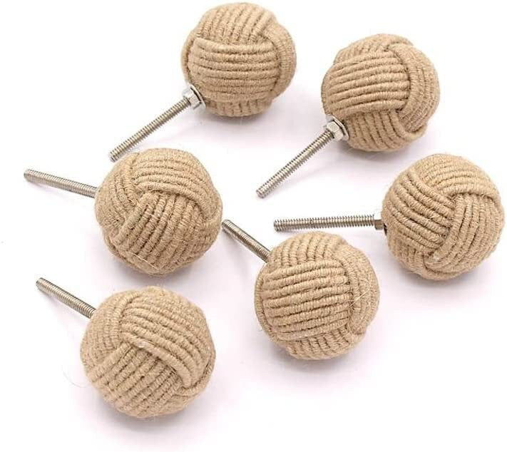 Handmade Jute Rope Door Knobs Rope Knot Drawer Pulls and Knobs Pull and Push Handle Knobs for Cabinets,Wardrobes & Cupboards 36mm(Pack of 4)