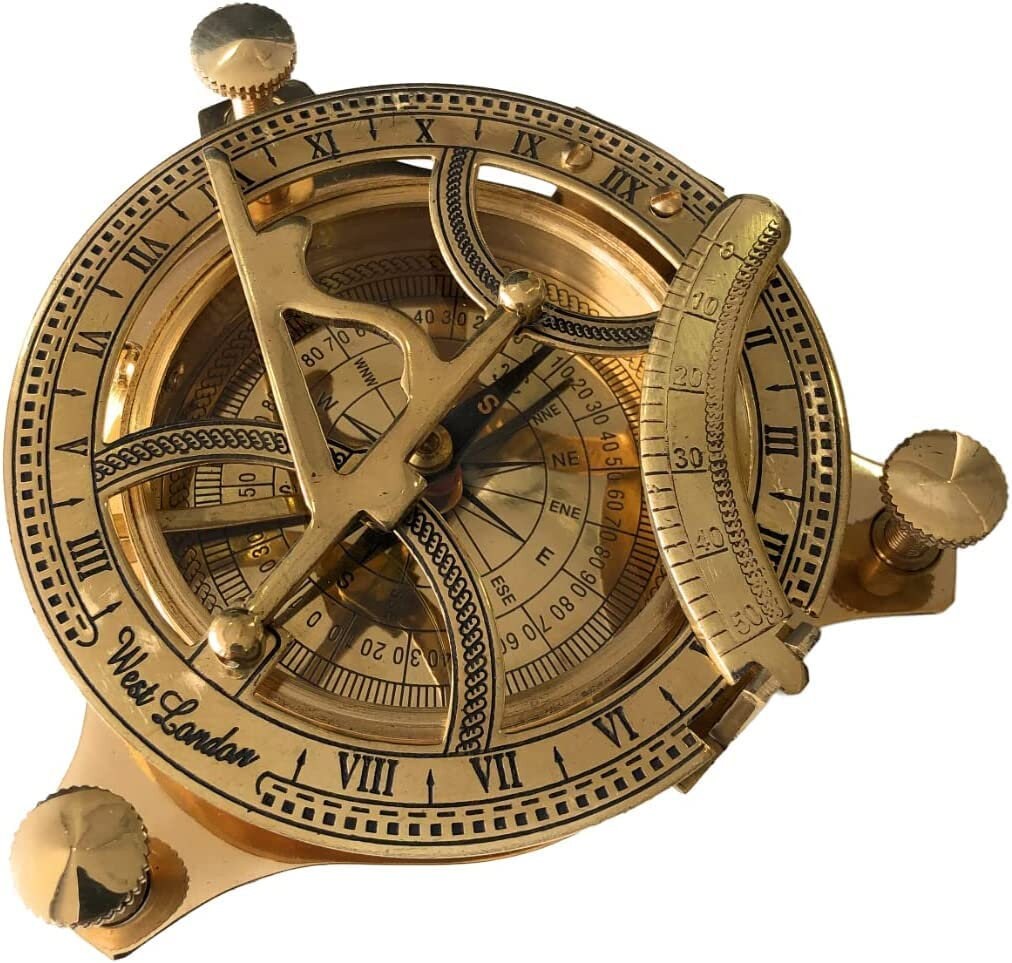 Thor Viking Valhalla 3-inch Sundial Compass Solid Brass Sundial with 4-inch Wooden Box Handmade Gift -Sundial Clock