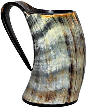 Thor Viking Valhalla Drinking Horn Mug 16oz with Burlap Sack and Free Shot Mug, Hardwood Bottom