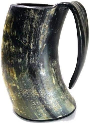 Thor Viking Valhalla Drinking Horn Mug 16oz with Burlap Sack and Free Shot Mug, Hardwood Bottom