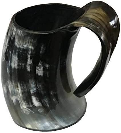 Thor Viking Valhalla Drinking Horn Mug 16oz with Burlap Sack and Free Shot Mug, Hardwood Bottom