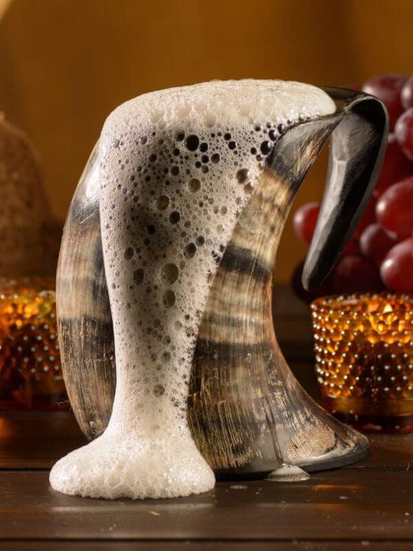 Thor Viking Valhalla Handcrafted Authentic Viking Drinking Horn Mug 600ml for Coffee Beer Mead Ale Real Horn Polished with Burlap