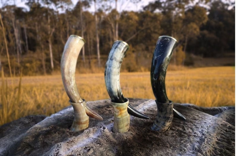 Thor Viking Valhalla Handcrafted 6-Inch Viking Drinking Horn with Stand for Ale & Beer Original Polished