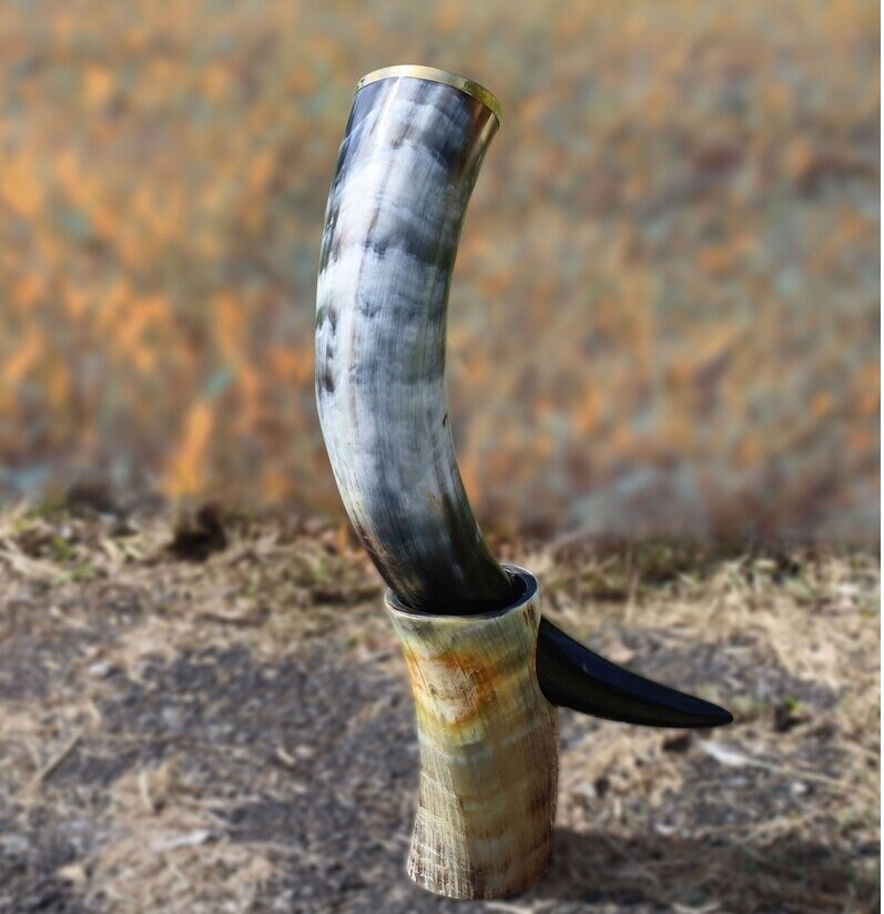 Thor Viking Valhalla Handcrafted 6-Inch Viking Drinking Horn with Stand for Ale & Beer Original Polished