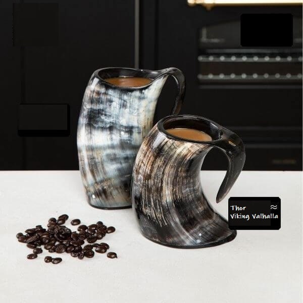 Thor Viking Valhalla Handcrafted Authentic Viking Drinking Horn Mug 600ml for Coffee Beer Mead Ale Real Horn Polished with Burlap
