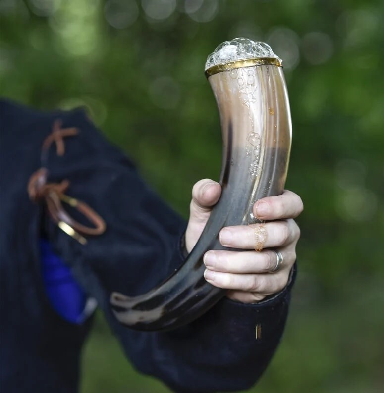 Thor Viking Valhalla Handcrafted 6-Inch Viking Drinking Horn with Stand for Ale & Beer Original Polished