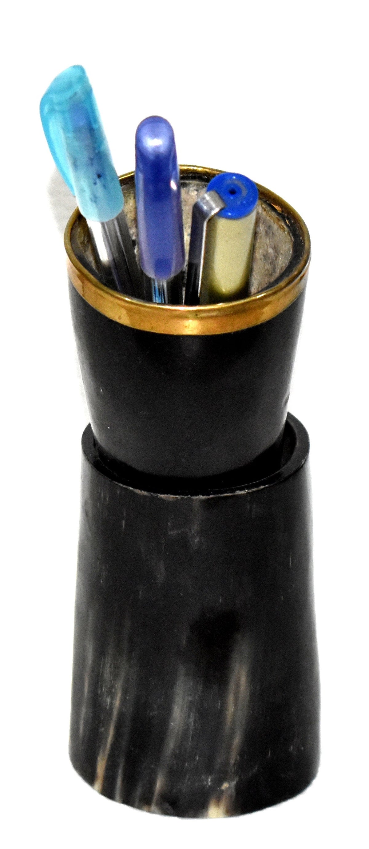 Thor Viking Valhalla Pen Holder made with 6 inch brass rim polished horn