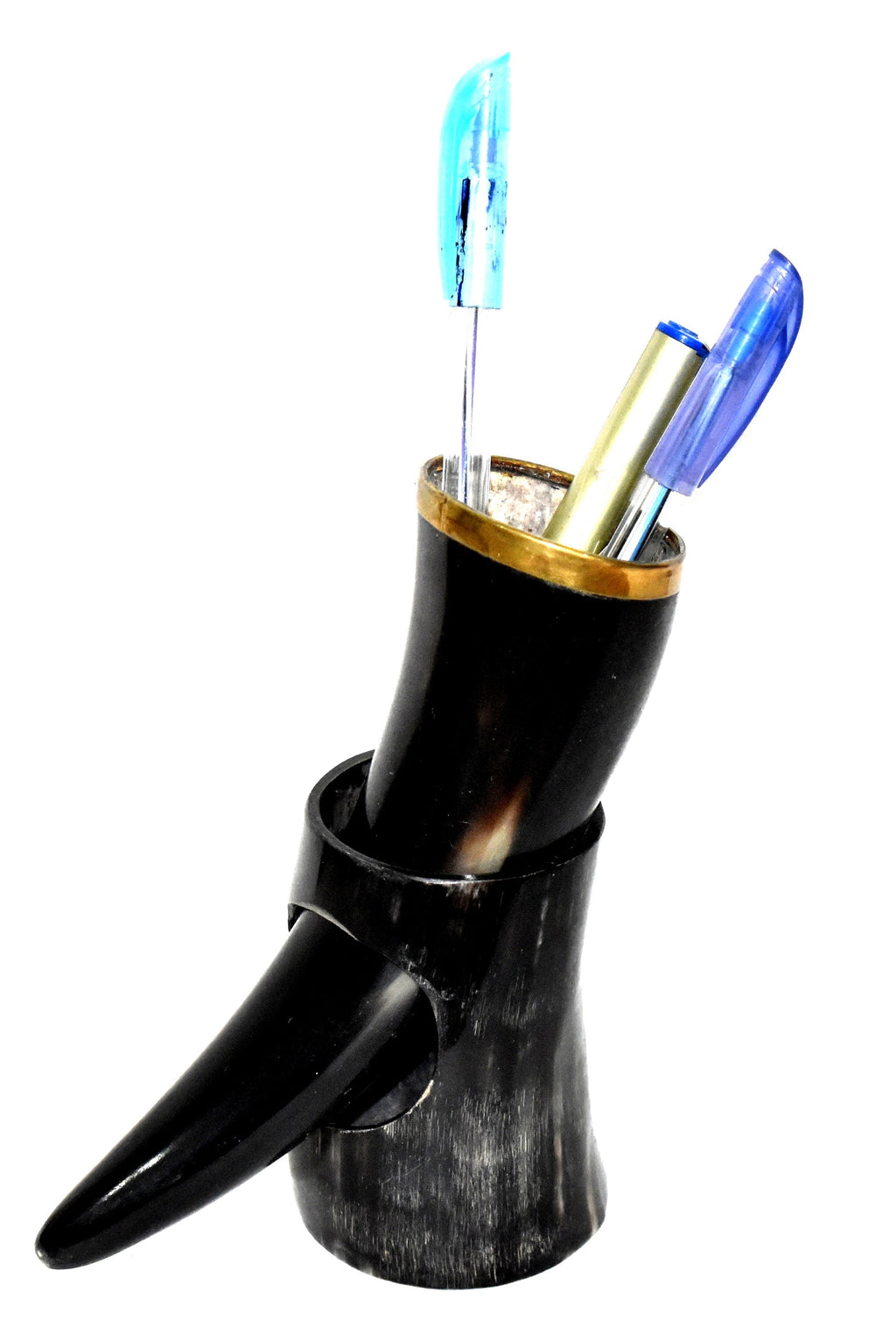Thor Viking Valhalla Pen Holder made with 6 inch brass rim polished horn