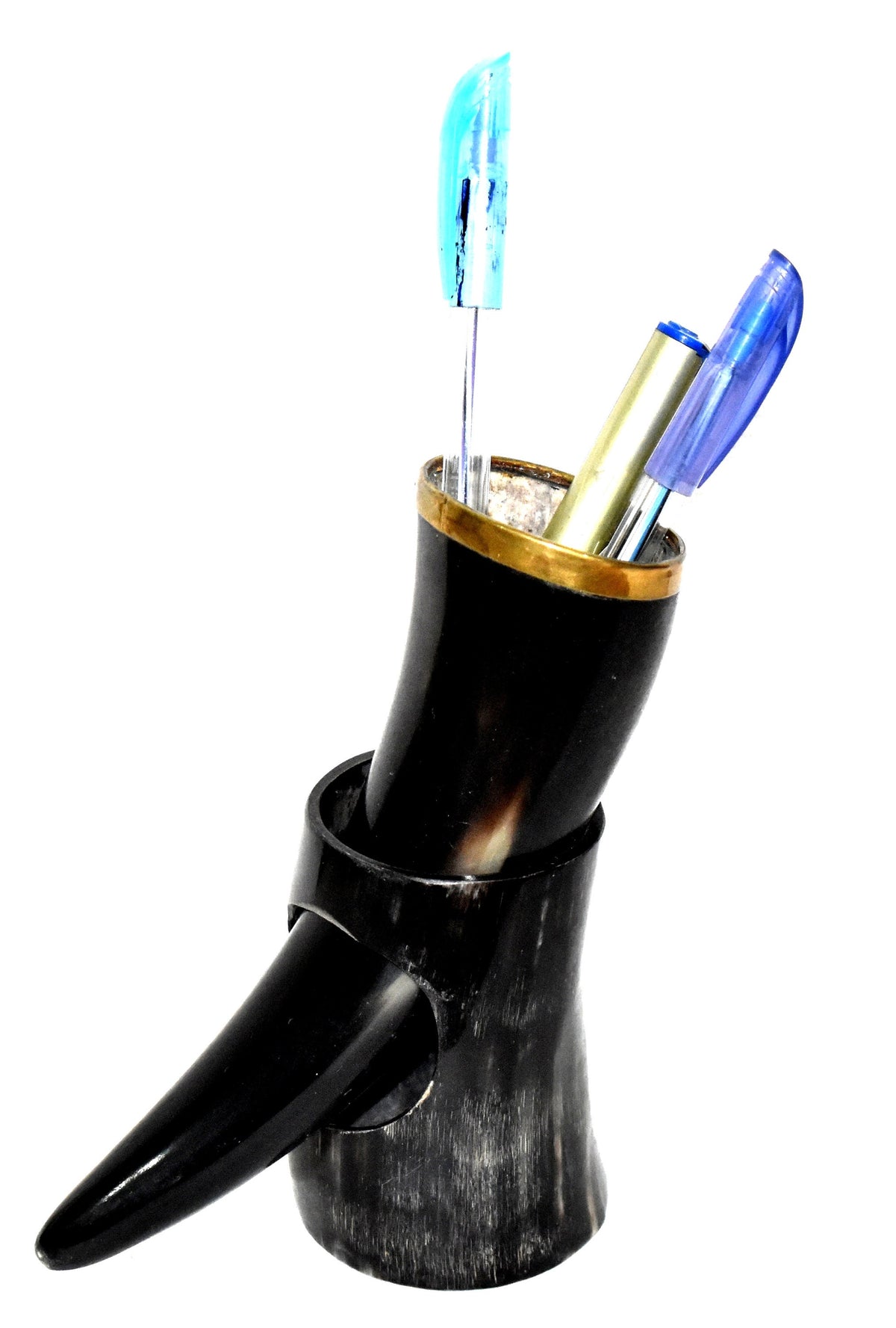 Thor Viking Valhalla Pen Holder made with 6 inch brass rim polished horn