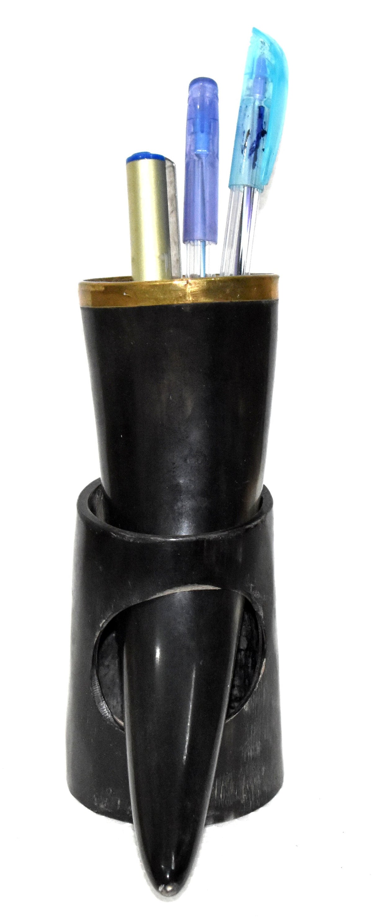 Thor Viking Valhalla Pen Holder made with 6 inch brass rim polished horn