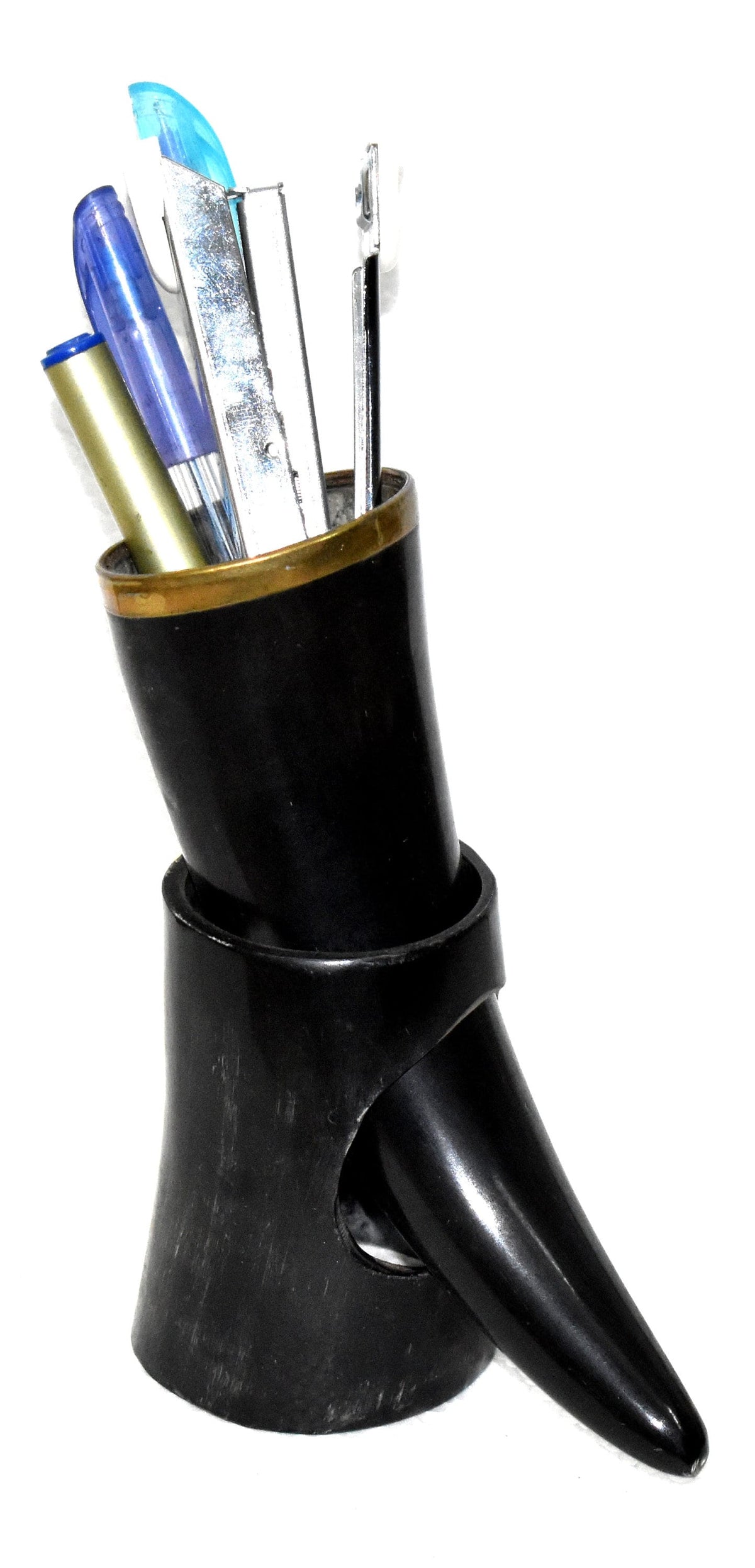Thor Viking Valhalla Pen Holder made with 6 inch brass rim polished horn