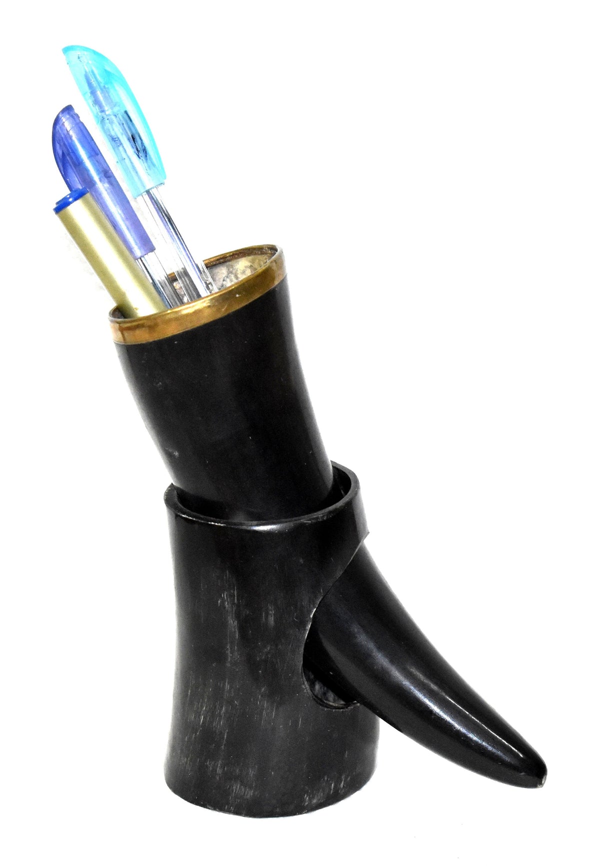 Thor Viking Valhalla Pen Holder made with 6 inch brass rim polished horn
