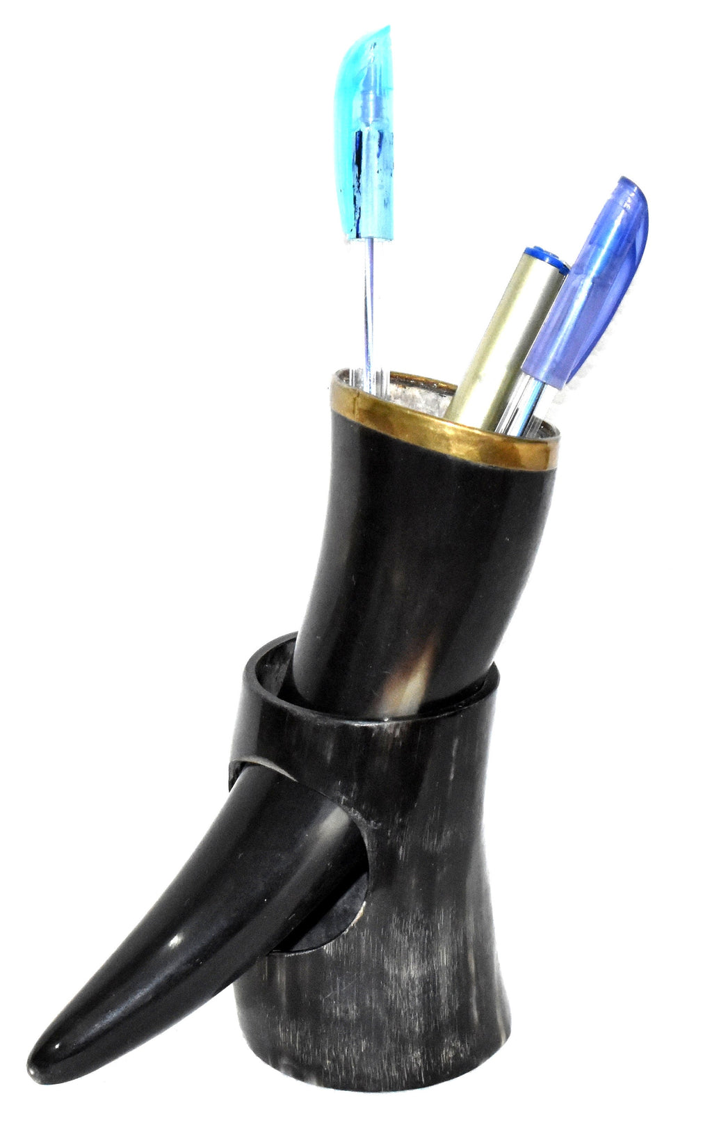 Thor Viking Valhalla Pen Holder made with 6 inch brass rim polished horn