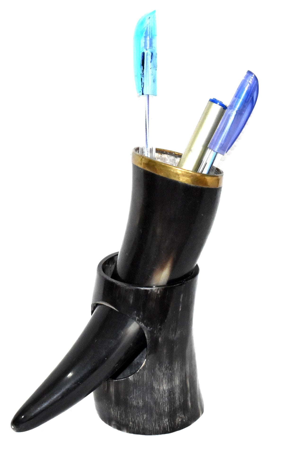 Thor Viking Valhalla Pen Holder made with 6 inch brass rim polished horn