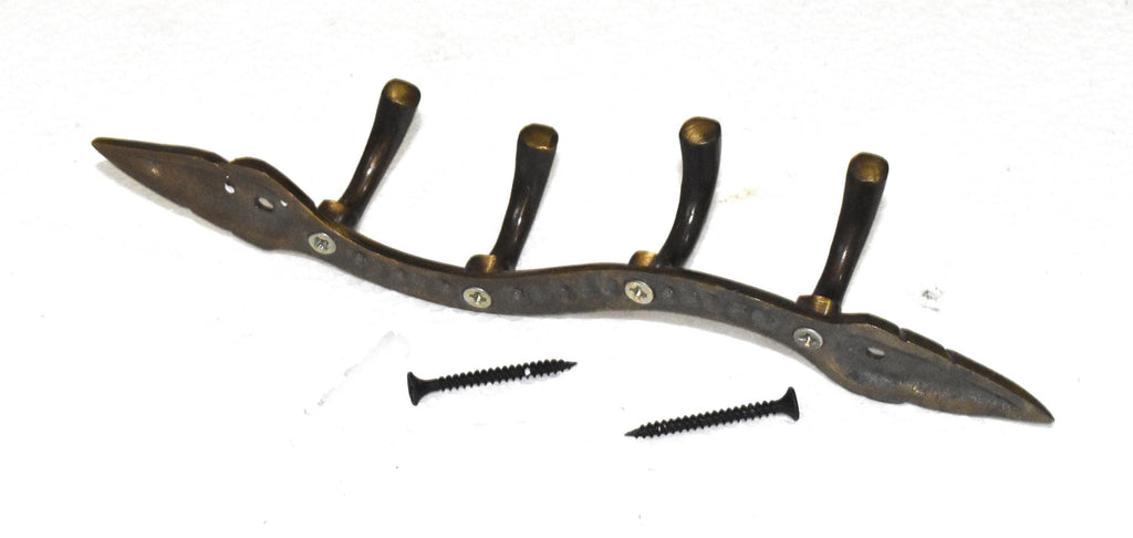 4 Vintage Style Coat Hooks, Wall Mounted Brass Hooks for Hanging Coat, Jacket, Towel, Hats, Brass Hook for Bedroom, Living Room Bathroom