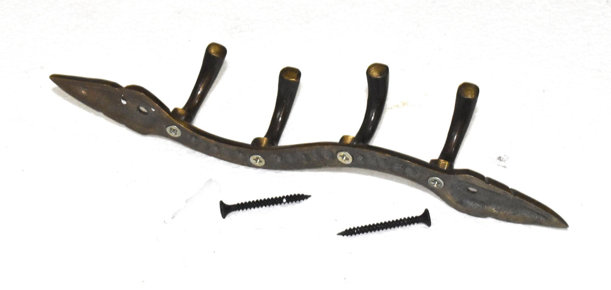 4 Vintage Style Coat Hooks, Wall Mounted Brass Hooks for Hanging Coat, Jacket, Towel, Hats, Brass Hook for Bedroom, Living Room Bathroom