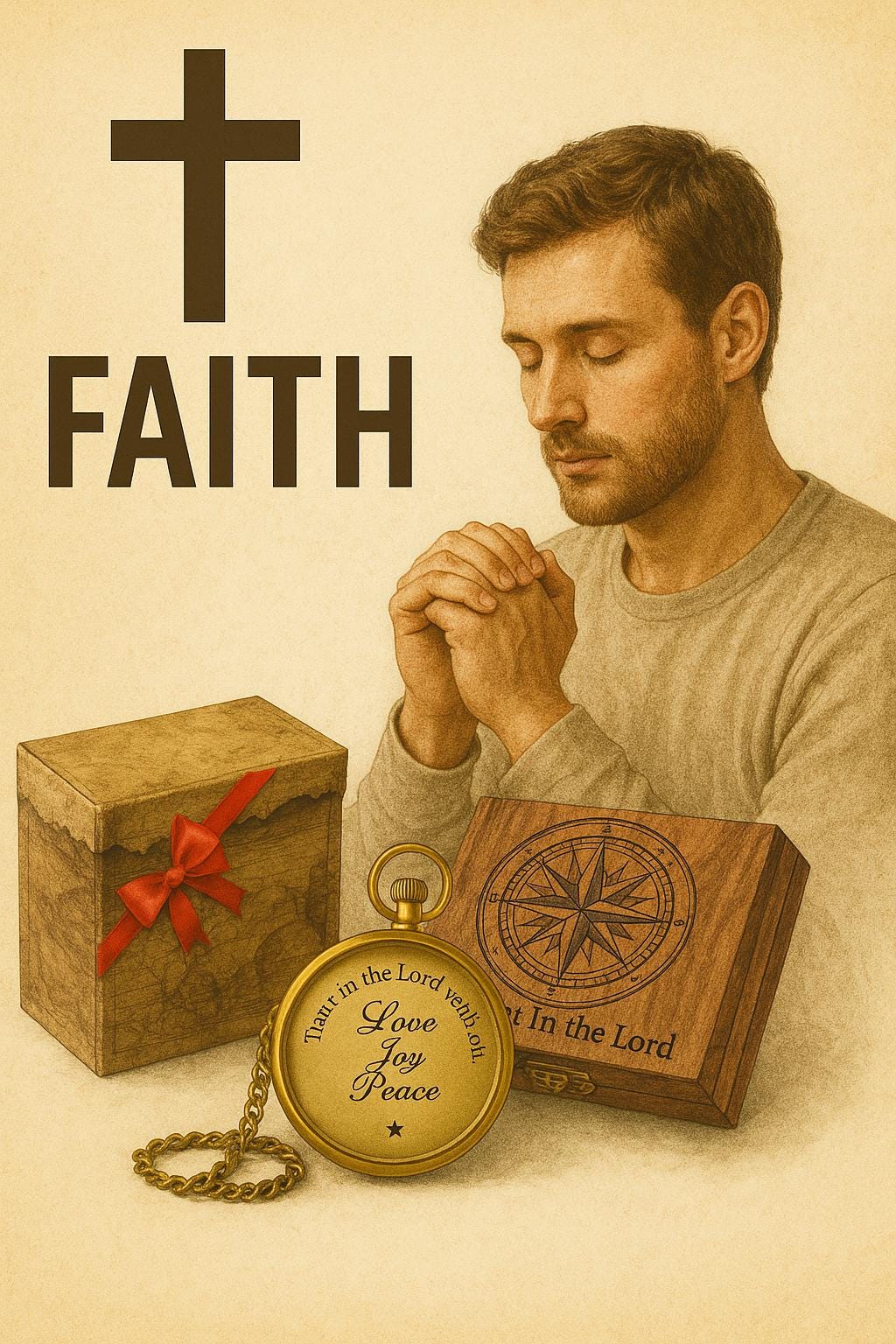 Brass Pocket Compass, Engraved Scripture, Wooden Box, Christian Religious Gift