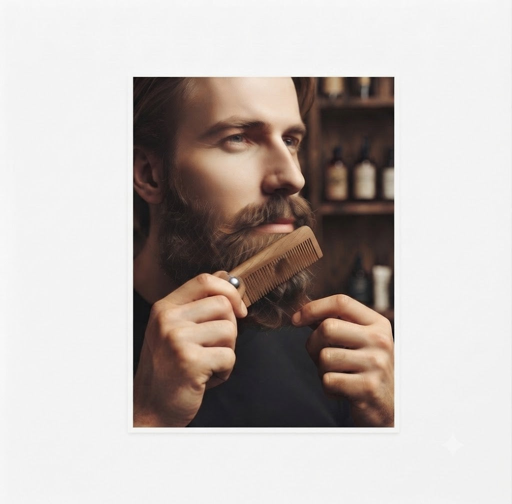 Personalized Engraved Folding Wooden Beard Comb and Leather Case for Men, Grooming Kit Gift
